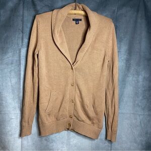 Tommy Hilfiger Shawl Collar Knit Beige Cardigan Button Up Sweater M Preppy